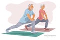 Elderly couple stretching in home or the gym. Healthy sport. illustration Royalty Free Stock Photo