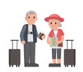 Elderly couple of tourists. Grandmother and grandfather with suitcases are traveling . Senior couple walking.