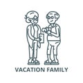 Elderly couple travel, family on vacation line icon, vector. Elderly couple travel, family on vacation outline sign