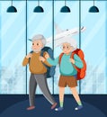 Elderly couple travelers with backpack