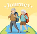 Elderly couple travelers with backpack