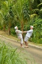 Elderly couple in a tropical forest Royalty Free Stock Photo