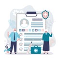 Elderly couple underwent complete medical examination. Clipboard with complete information on check up results and patients Royalty Free Stock Photo