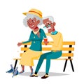 Elderly Couple Vector. Grandfather And Grandmother. Face Emotions. Happy People Together. Isolated Flat Cartoon