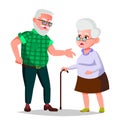 Elderly Couple Vector. Grandfather And Grandmother. Face Emotions. Happy People Together. Isolated Flat Cartoon