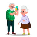 Elderly Couple Vector. Grandfather And Grandmother. Situations. Old Senior People. European. Isolated Flat Cartoon