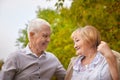 Elderly couple walking in the park on an autumn day Royalty Free Stock Photo