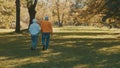 Elderly couple walking in the park in autumn while hodling hands Royalty Free Stock Photo