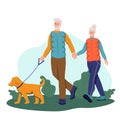 Elderly couple walking their dog in the Park Royalty Free Stock Photo