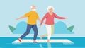 An elderly couple walks side by side in a heated pool holding onto each other for balance as they perform gentle Royalty Free Stock Photo