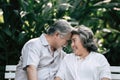 Elderly couples talking together Royalty Free Stock Photo