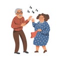 Elderly dancing couple. Old man and woman have fun on a party. Nursing home. Senior people flat Vector illustration.