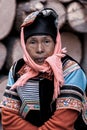An elderly ethnic Hani woman in typical daily attire