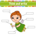 Elderly fairy. Think and write. Body part. Learning words. Education worksheet. Activity page for study English. Isolated vector