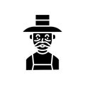 Elderly farmer black icon concept. Elderly farmer flat vector symbol, sign, illustration.