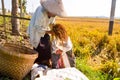 Elderly farmer collecting paddy