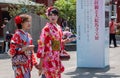 Elderly Female Tourist In Yukata At Sensoji Temple Tokyo, Japan