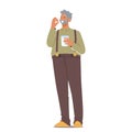 Elderly Gentleman Character Carefully Takes His Daily Medication, A Routine Symbol Of His Commitment To Health
