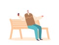 Elderly Gentleman Character Enjoying A Peaceful Moment On A Bench, Sipping His Coffee. Serene, Content, And Reflective