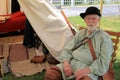 Elderly gentleman dressed in period clothing during reenactment of French and Indian War, Fort Ontario, 2016