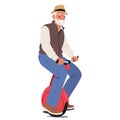 Elderly Gentleman Joyfully Maneuvers An Electric Monowheel, Embracing Modern Mobility With A Smile, Cartoon Illustration