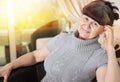 Elderly good looking woman. Portrait in domestic interior Royalty Free Stock Photo