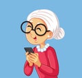 Elderly Grandma Checking her Smartphone Vector Cartoon Illustration