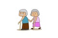 Elderly grandmother and grandmother use stick. Couple holding hands,Take care of each other.