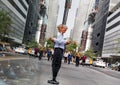 Elderly gray-haired man with a mobile phone in NYC