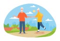 Elderly grey couple with skateboard in park