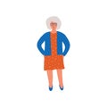 Elderly Grey Woman, Senior Lady Standing with Glasses Vector Illustration