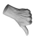 Elderly hand showing a thumbs-down gesture, symbolizing disapproval, rejection, and disagreement. Royalty Free Stock Photo