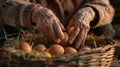 Elderly Hands with Fresh Eggs.AI generated image Royalty Free Stock Photo