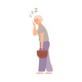 Elderly has dyspnea and breath difficulties, flat vector illustration isolated.