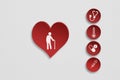 Elderly health care concept, red paper cut with health and medical icon on grunge grey background