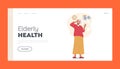 Elderly Health Landing Page Template. Forgetful Senior Woman Suffer of Alzheimer Disease or Senility Dementia