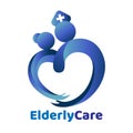 Elderly healthcare heart shaped logo. Nursing home sign.