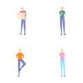 Elderly icons set cartoon vector. People in various pose gesture and situation