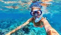 Elderly individual snorkeling with a mask in the serene ocean of a secluded tropical island