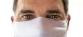 Elderly infected man in protective medical mask isolated in home quarantine. Coronavirus elderly advice concept. Safety old men.