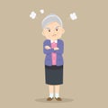 Angry elderly woman arms crossed