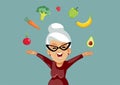 Senior Woman Eating a Healthy Diet and Lifestyle Vector Cartoon Illustration Royalty Free Stock Photo