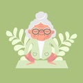 Elderly lady is doing stretching, fitness, yoga, exercises. Vector illustration