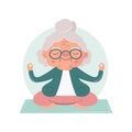 Elderly lady is doing stretching, fitness, yoga, exercises. Vector illustration