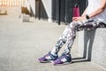 Elderly lady going to start her training outdoor Royalty Free Stock Photo