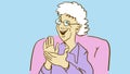 Cartoon Elderly Lady laughs And Claps Her Hands. Funny Granny