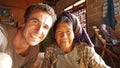 Elderly lady in a rural home on the country side of Myanmar along the Kalaw to Inle Lake hike. Royalty Free Stock Photo