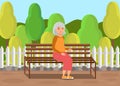 Elderly Lady Sitting on Bench Flat Illustration Royalty Free Stock Photo