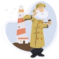 Elderly lighthouse keeper. Old sailor. Illustration for internet and mobile website