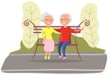 Elderly lovely couple spending time outdoors. Grandparents sitting together on bench in park